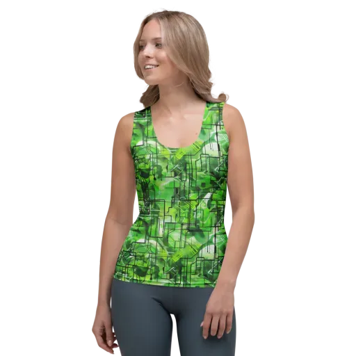 Lime Geometry on a Women's Tank Top