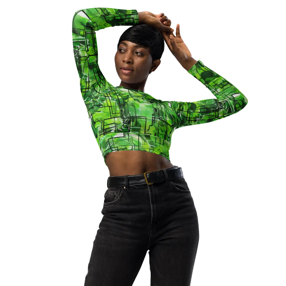 Lime Geometry on Long Sleeve Crop Top — Front