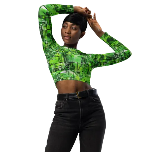 Lime Geometry on a Long Sleeve Crop Top