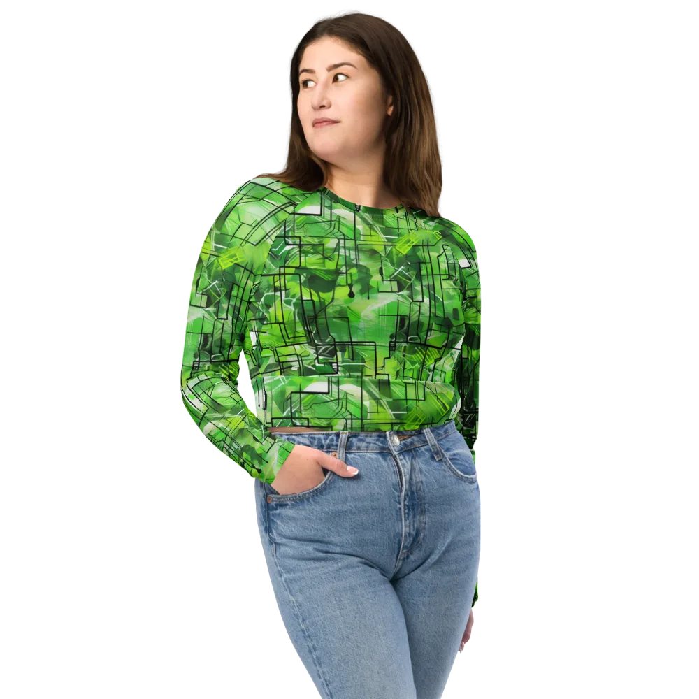 Lime Geometry on Long Sleeve Crop Top — Front