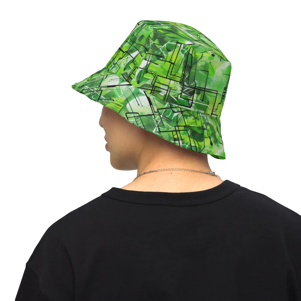 Lime Geometry on Reversible Bucket Hat — Back Inside