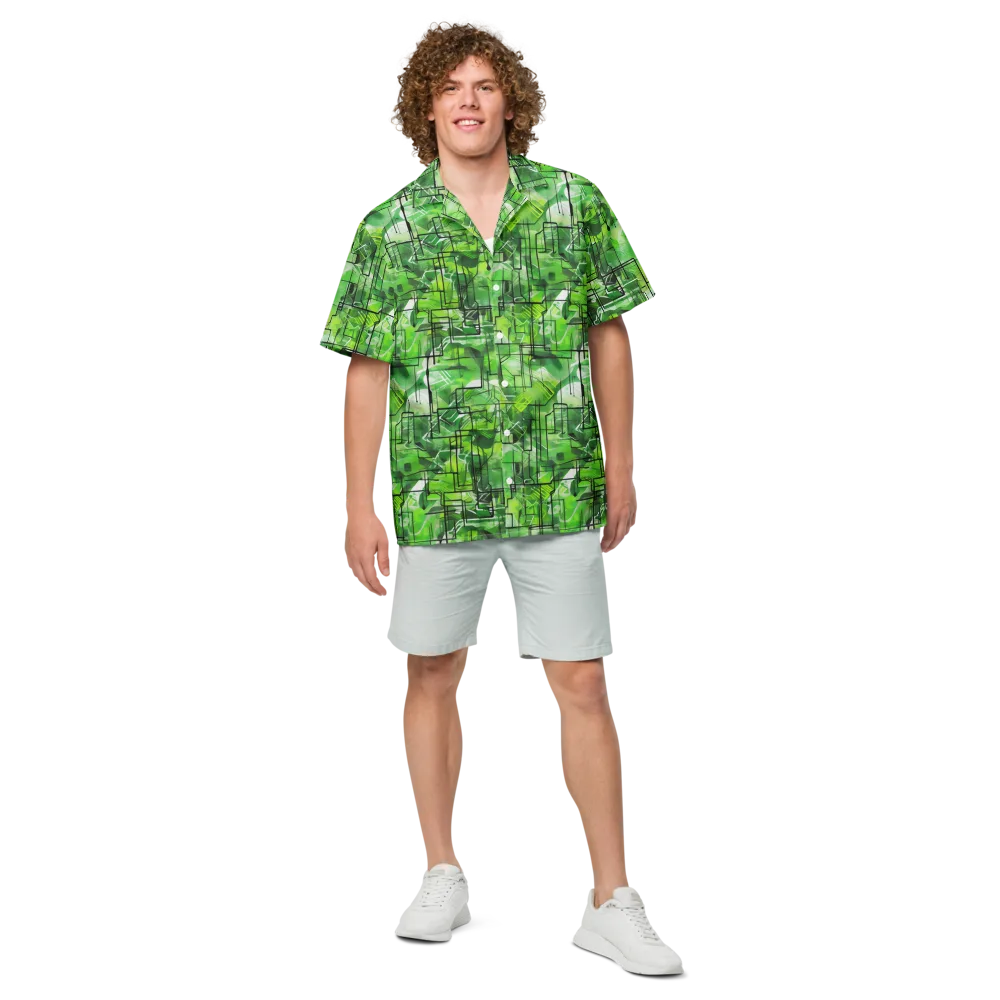 Lime Geometry on Button Shirt — Front