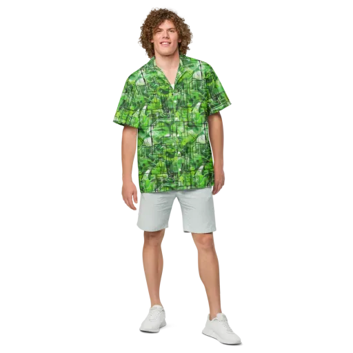 Lime Geometry on a Button Shirt