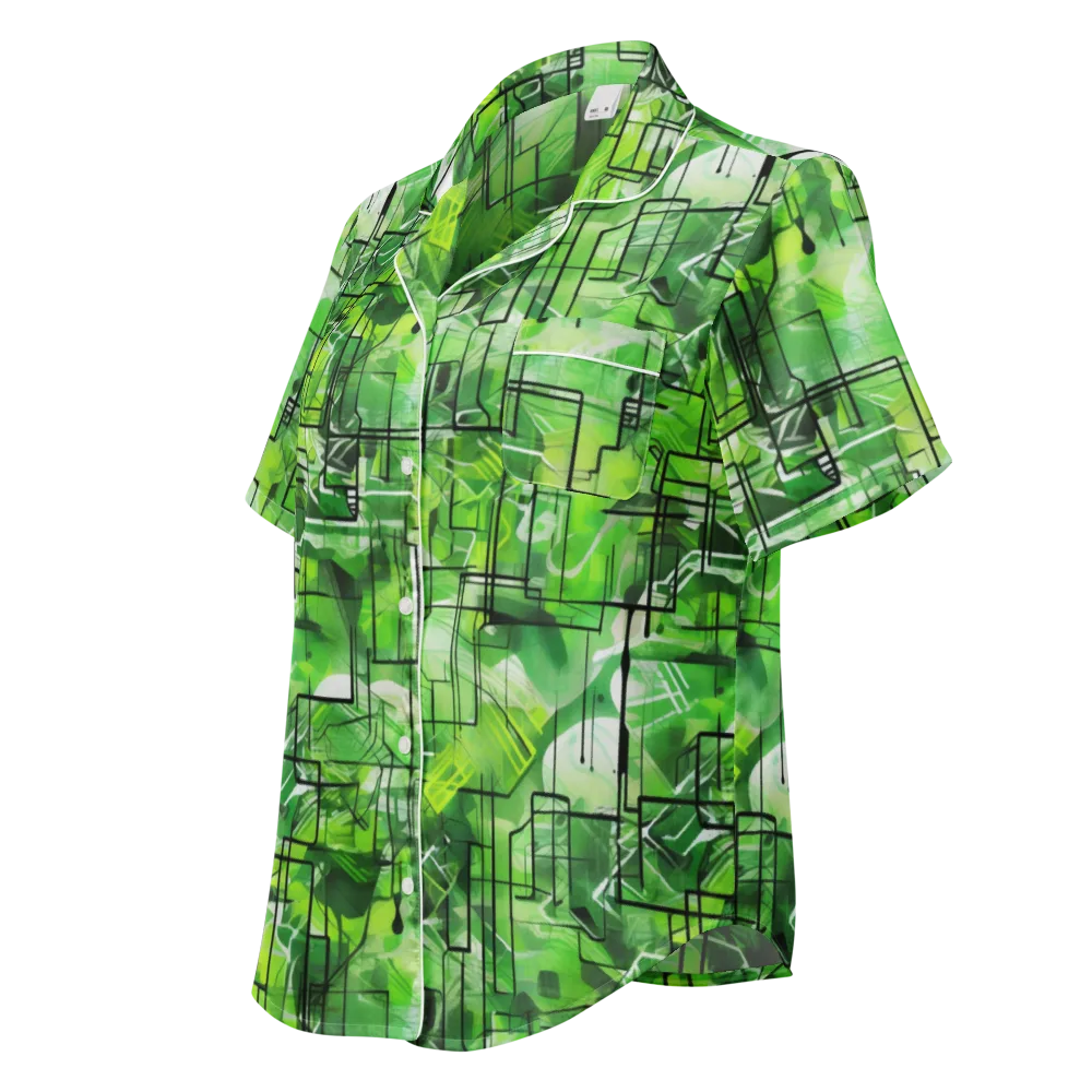 Lime Geometry on Women's Short Sleeve Pajama Top — Left Front