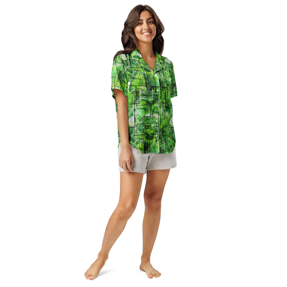 Lime Geometry on Women's Short Sleeve Pajama Top — Front