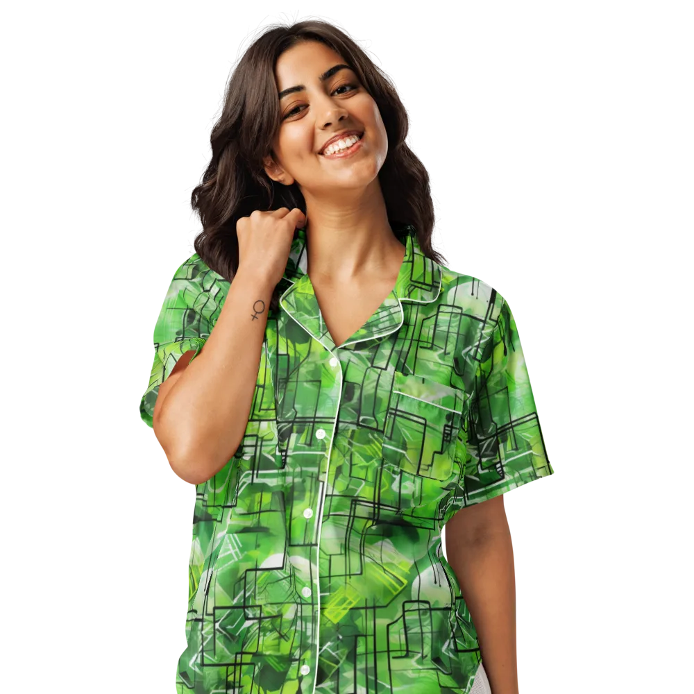 Lime Geometry on Women's Short Sleeve Pajama Top — Front