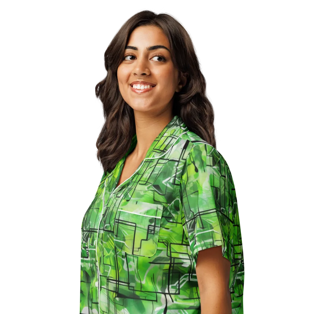 Lime Geometry on Women's Short Sleeve Pajama Top — Left Front