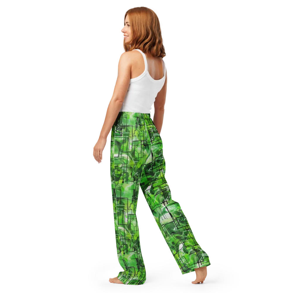 Lime Geometry on Women's Pajama Pants — Back