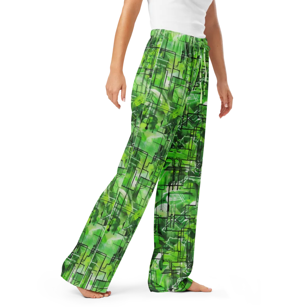 Lime Geometry on Women's Pajama Pants — Right Front