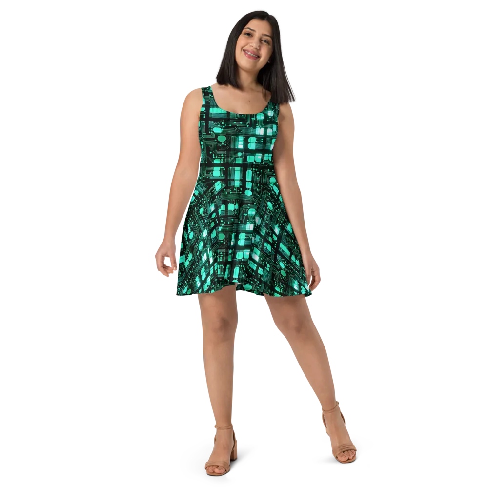 Silicon Bloom on Skater Dress — Front