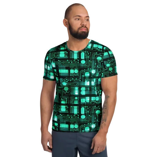 Silicon Bloom on a Men's Athletic T-Shirt