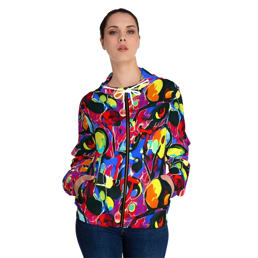 Kaleidoscope Fever on Women's Full-Zip Hoodie — Front On Person