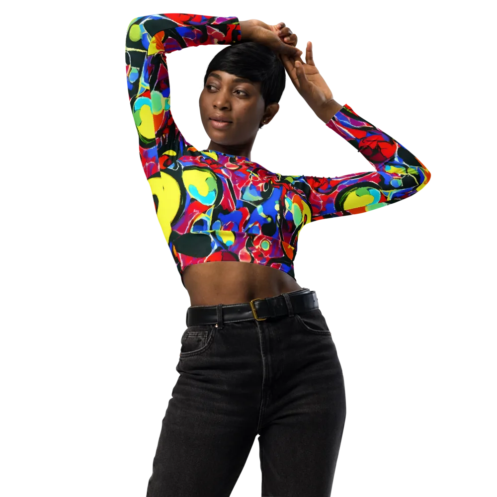 Kaleidoscope Fever on Long Sleeve Crop Top — Front
