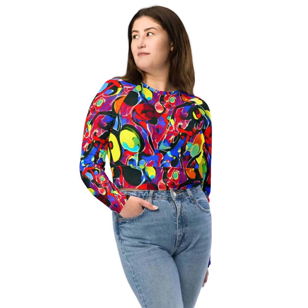 Kaleidoscope Fever on Long Sleeve Crop Top — Front