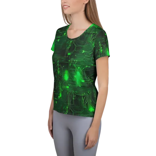 Silicon Moss on a Women's Athletic T-Shirt