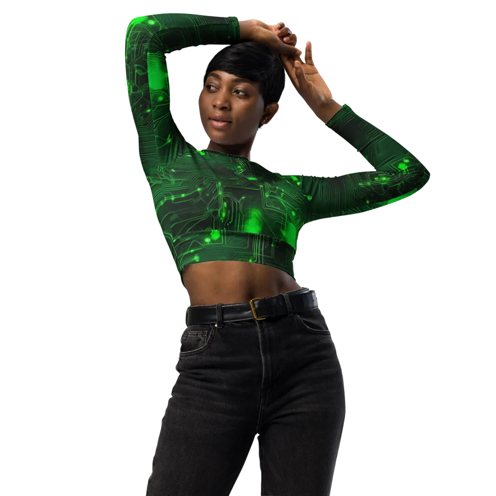 Silicon Moss on Long Sleeve Crop Top — Front