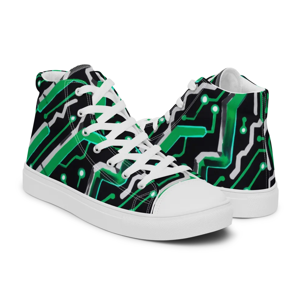 Green Current on Men's High Top Canvas Shoes — Right