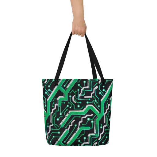 Green Current on a Large Tote Bag W/ Pocket