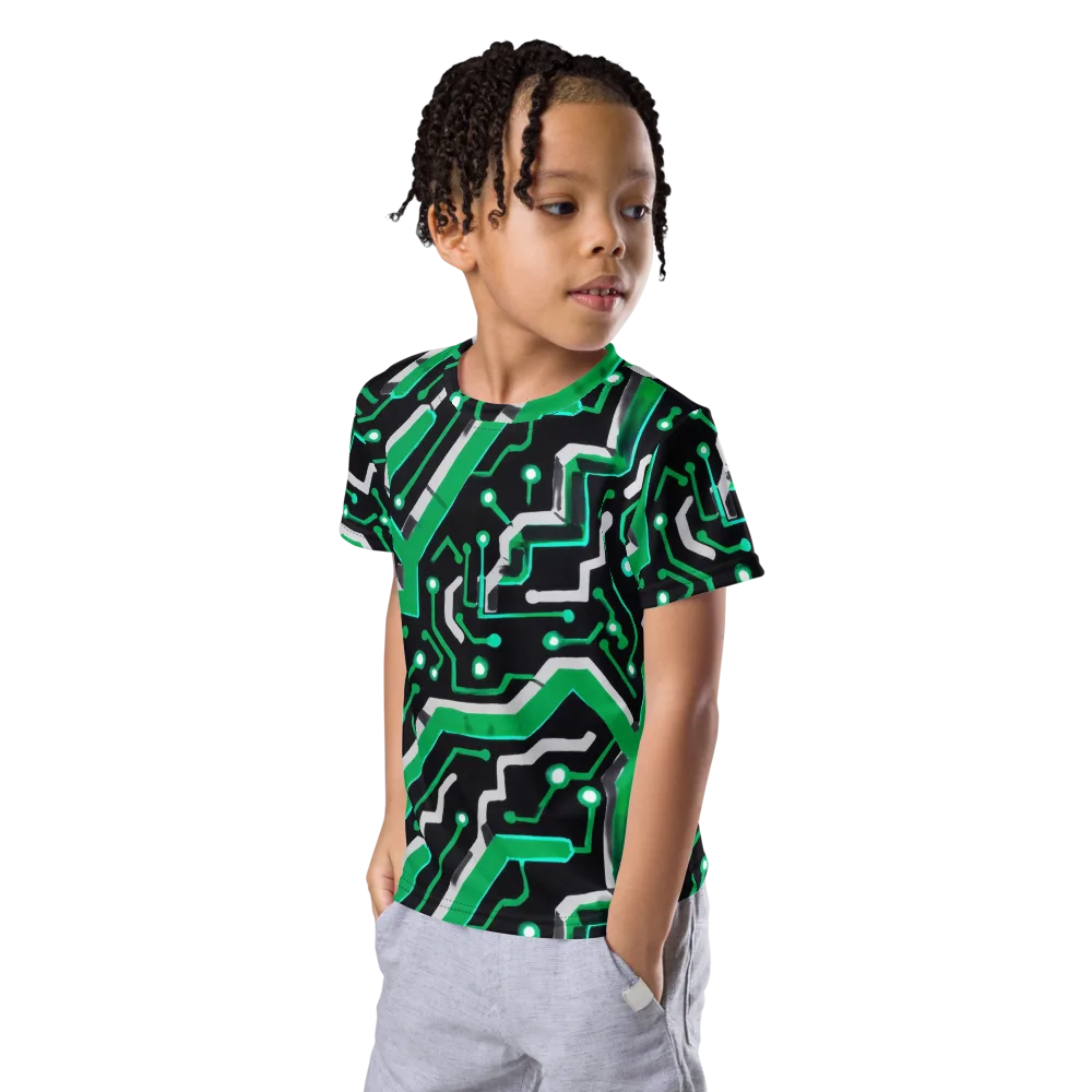 Green Current on Kids Crew Neck T-Shirt — Left Front