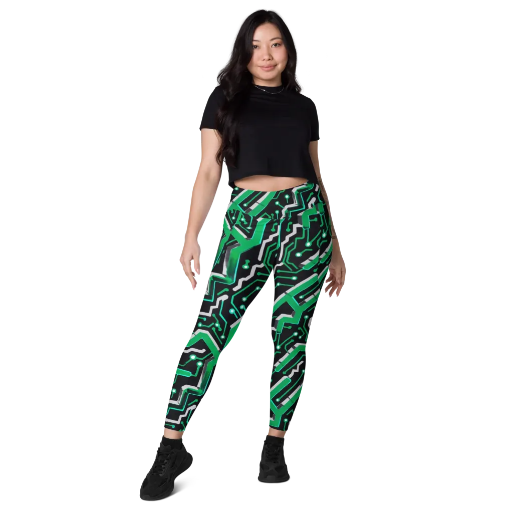 Green Current on Leggings with Pockets — Front