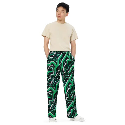 Green Current on a Wide-Leg Pants