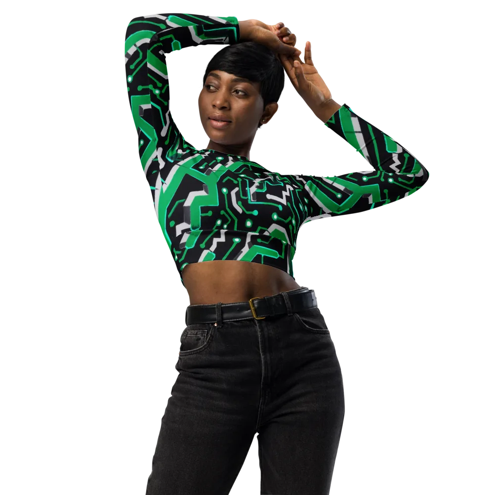 Green Current on Long Sleeve Crop Top — Front