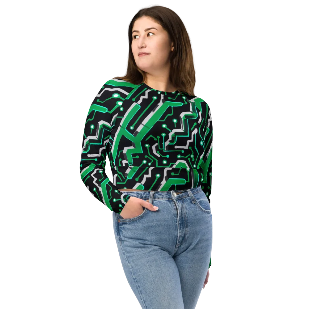 Green Current on Long Sleeve Crop Top — Front