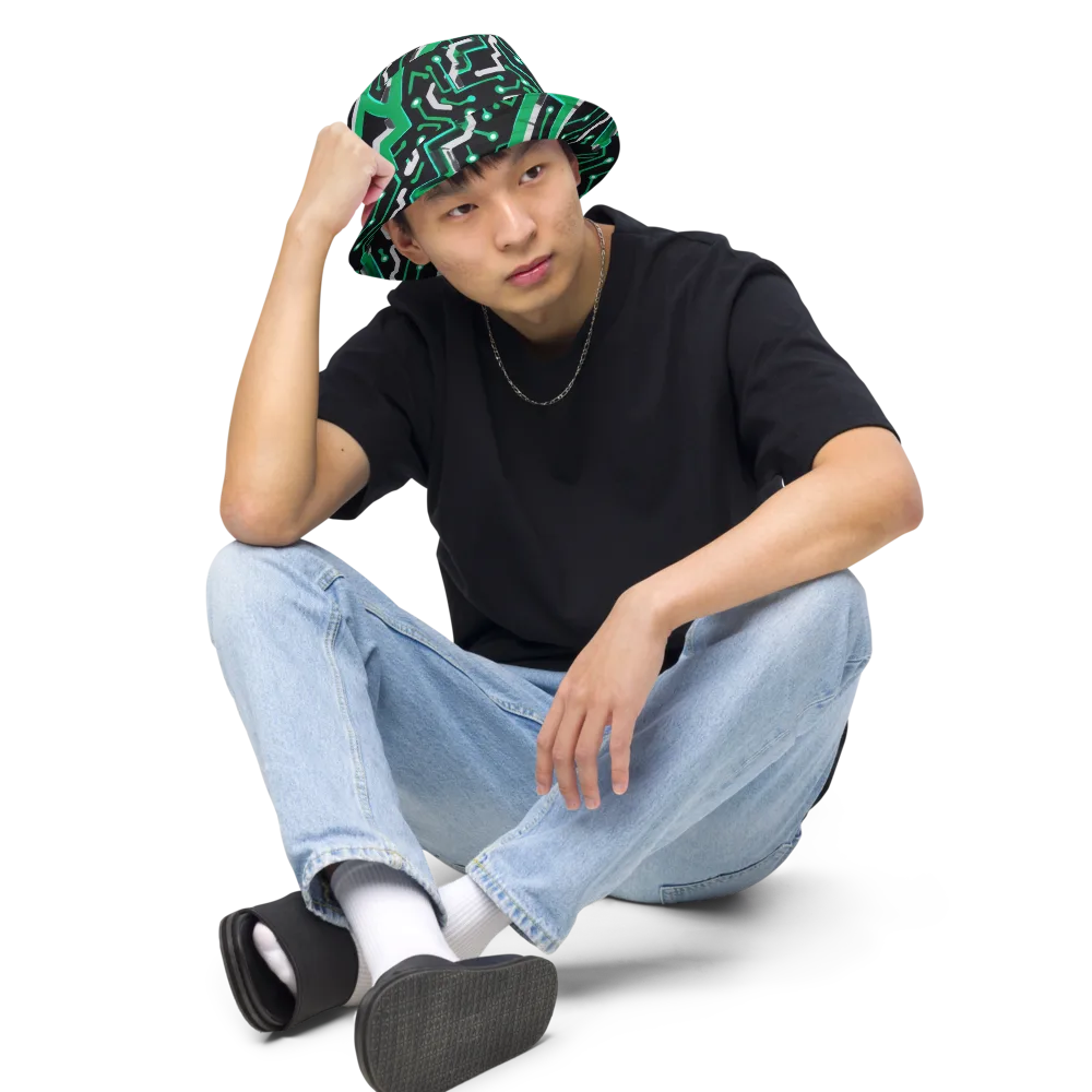 Green Current on Reversible Bucket Hat — Front 2 Inside