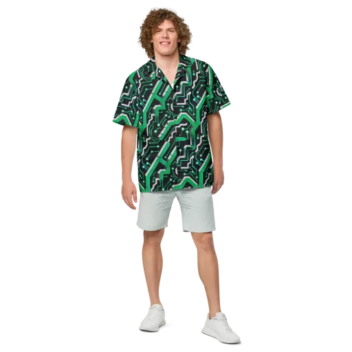 Green Current on a Button Shirt