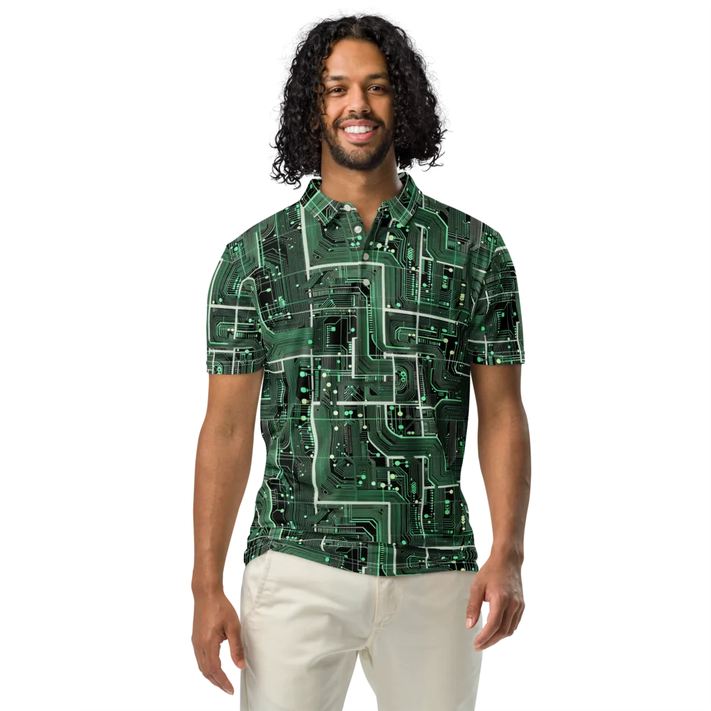 Emerald Motherboard on Men's Slim Fit Polo Shirt — Front