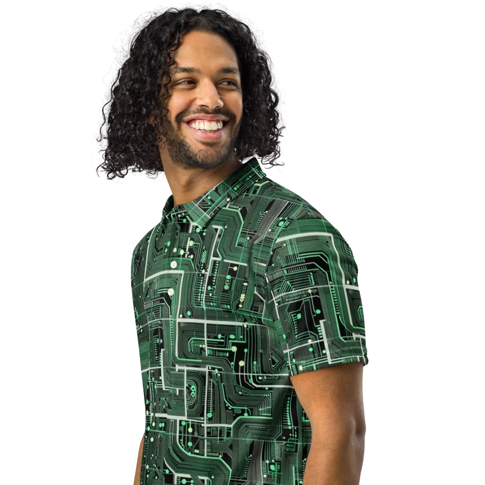 Emerald Motherboard on Men's Slim Fit Polo Shirt — Left Front