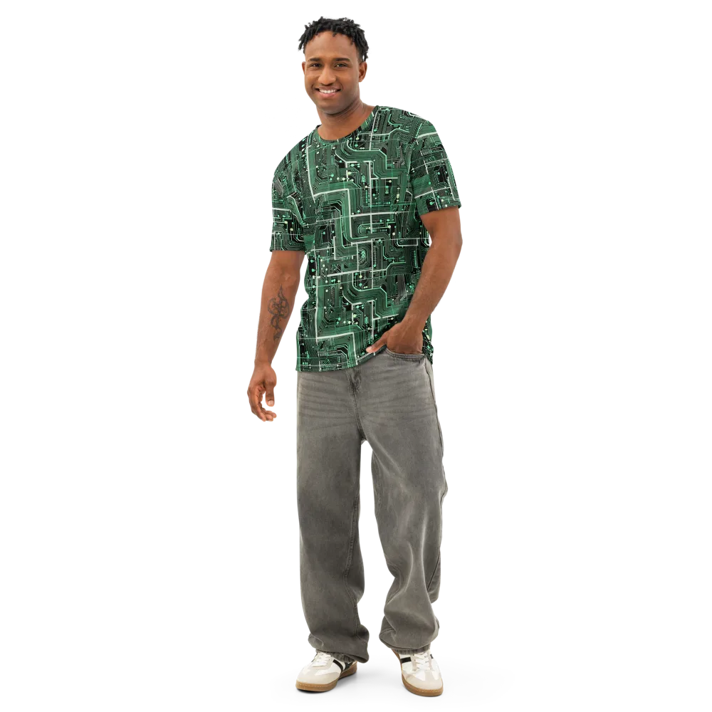 Emerald Motherboard on Men's Cotton Crew Neck T-Shirt — Front