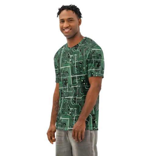 Emerald Motherboard on a Men's Cotton Crew Neck T-Shirt