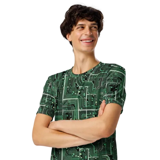 Emerald Motherboard on a Men's Crew Neck T-Shirt