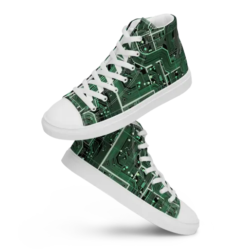 Emerald Motherboard on a Men's High Top Canvas Shoes