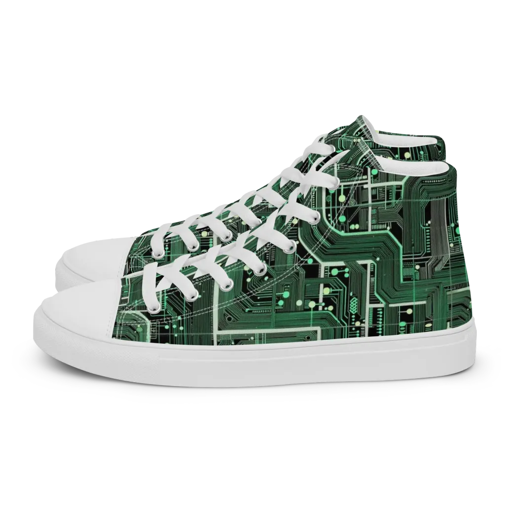 Emerald Motherboard on Women's High Top Canvas Shoes — Left