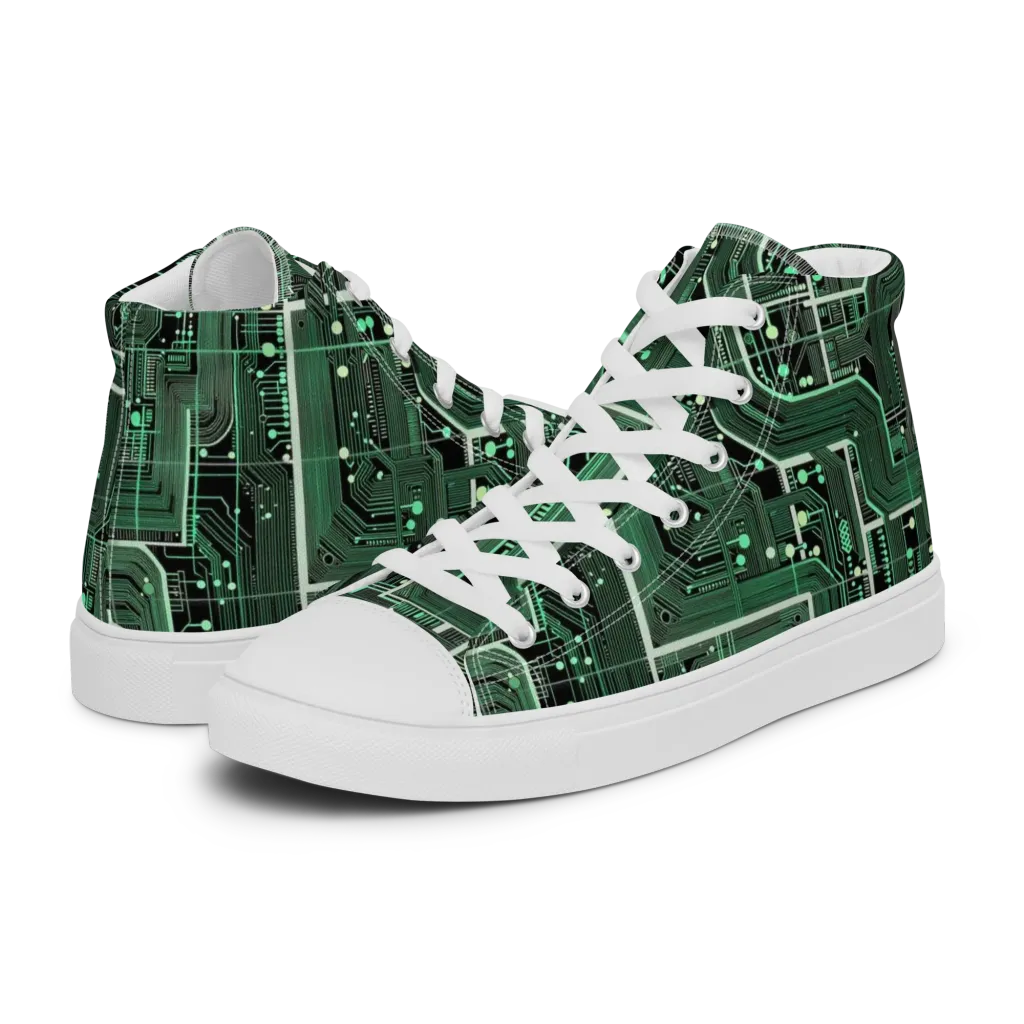 Emerald Motherboard on Women's High Top Canvas Shoes — Left
