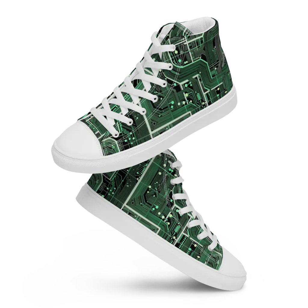 Emerald Motherboard on Women's High Top Canvas Shoes — Front