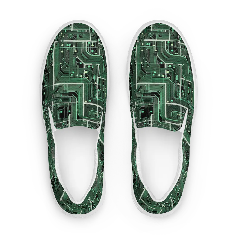 Emerald Motherboard on Men's Slip-On Canvas Shoes — Front