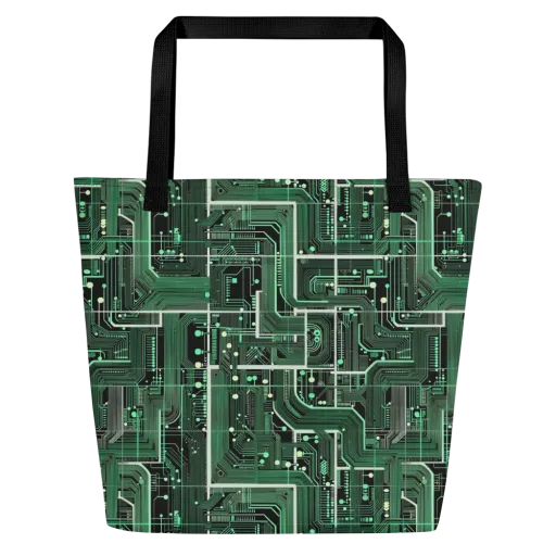 Emerald Motherboard on a Large Tote Bag W/ Pocket