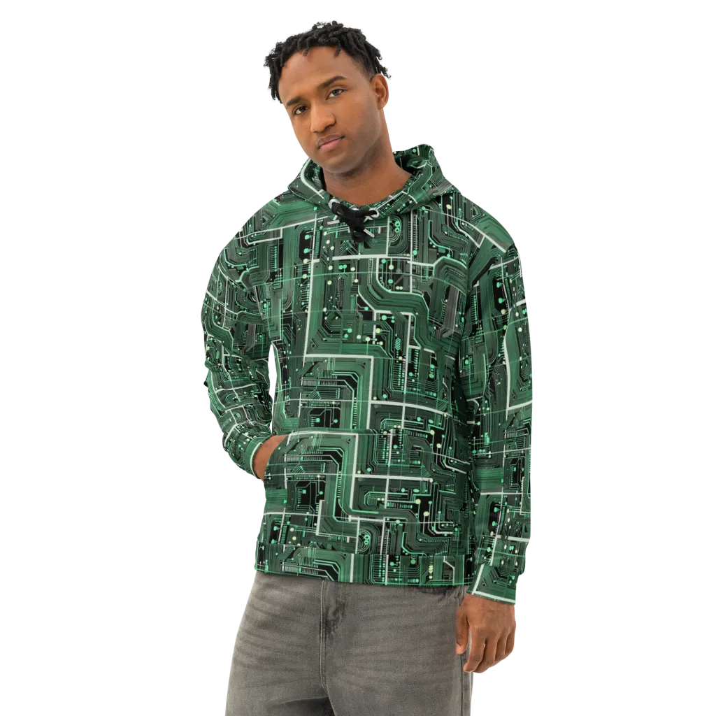Emerald Motherboard on Cotton Hoodie — Left Front