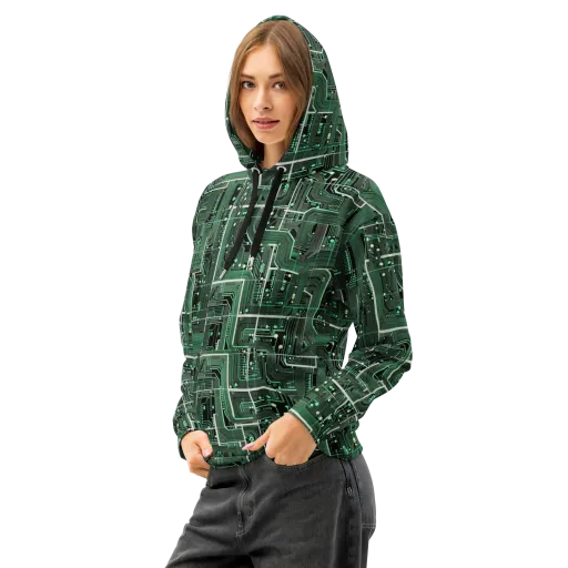 Emerald Motherboard on a Cotton Hoodie