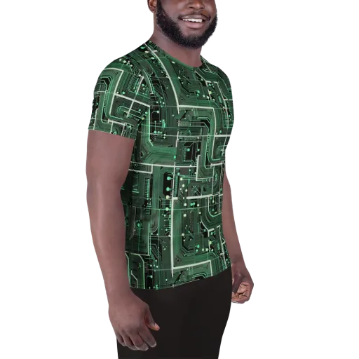 Emerald Motherboard on a Men's Athletic T-Shirt