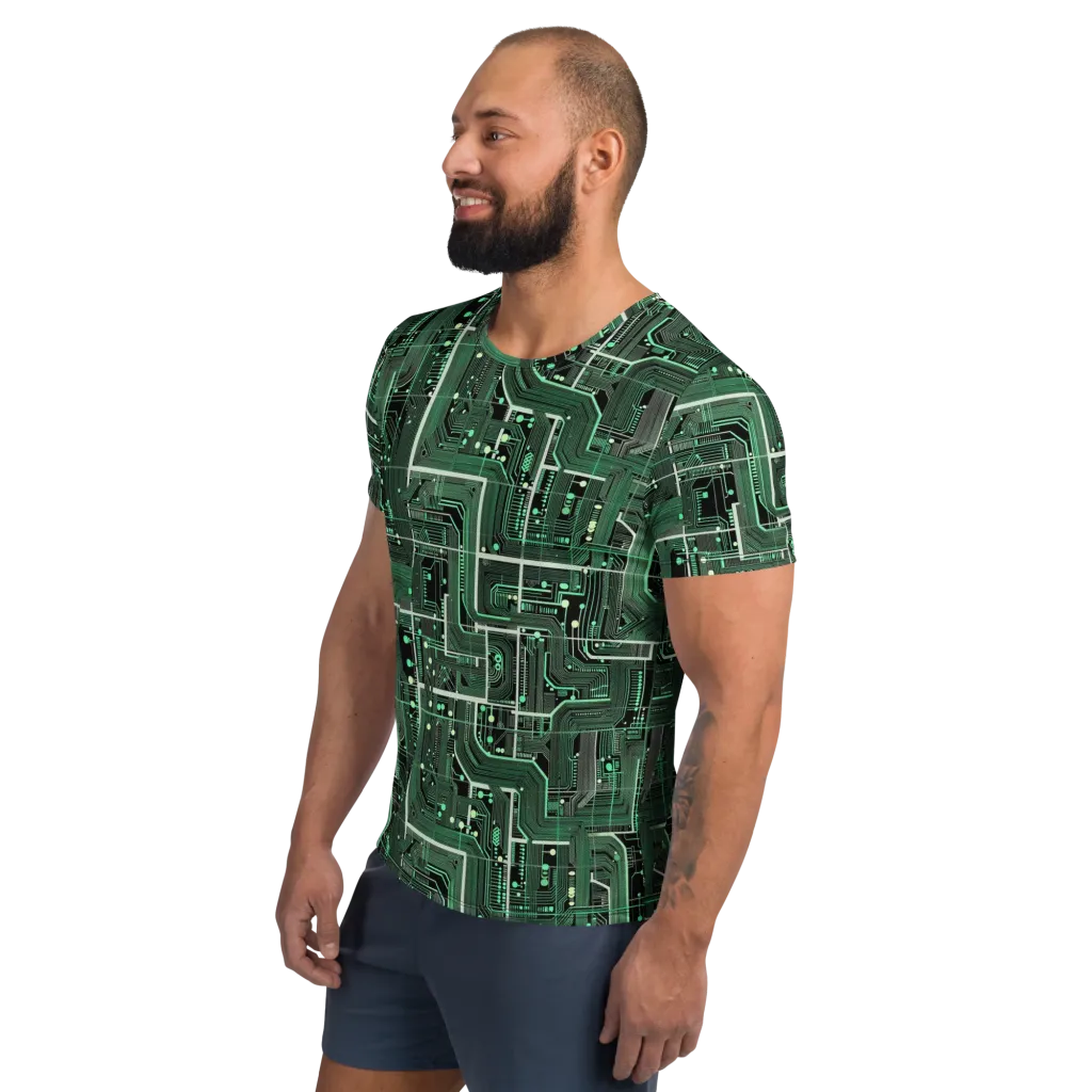 Emerald Motherboard on Men's Athletic T-Shirt — Left