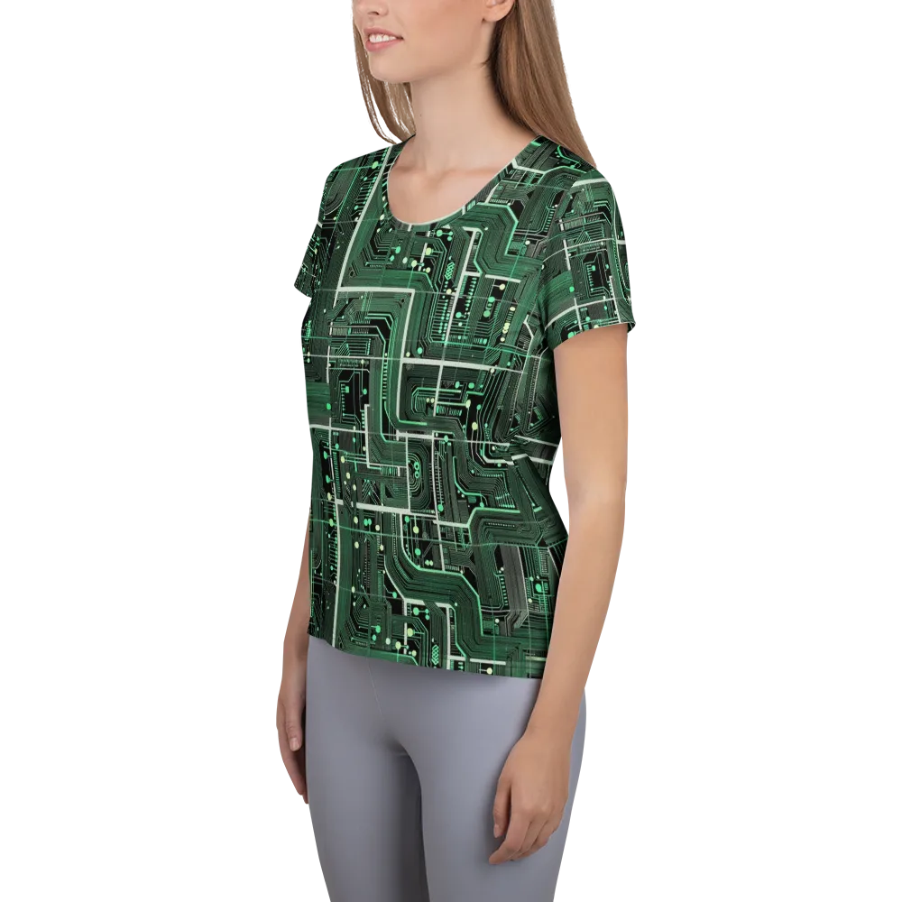 Emerald Motherboard on Women's Athletic T-Shirt — Left