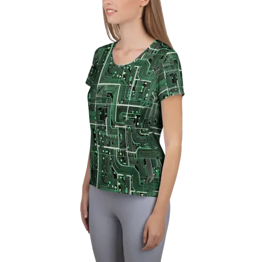 Emerald Motherboard on a Women's Athletic T-Shirt