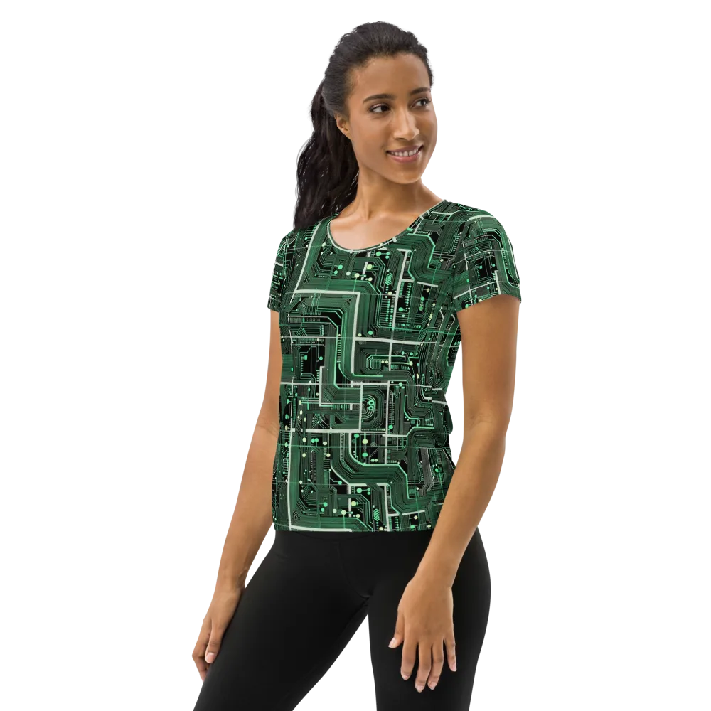 Emerald Motherboard on Women's Athletic T-Shirt — Left