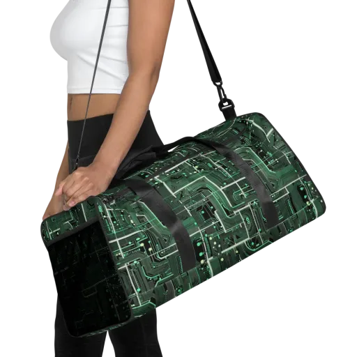 Emerald Motherboard on a Duffle Bag