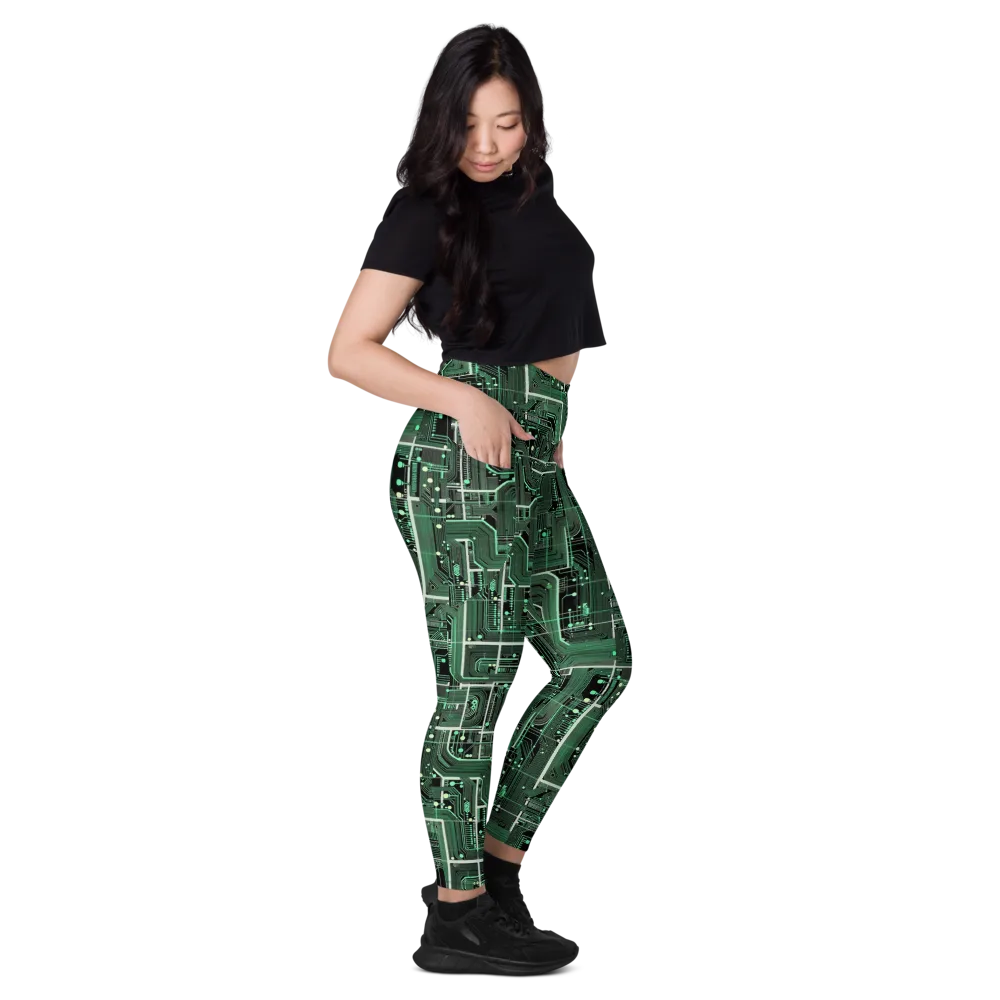 Emerald Motherboard on Leggings with Pockets — Right