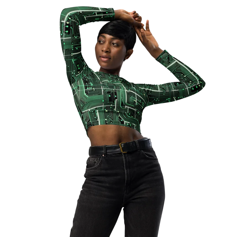 Emerald Motherboard on Long Sleeve Crop Top — Front
